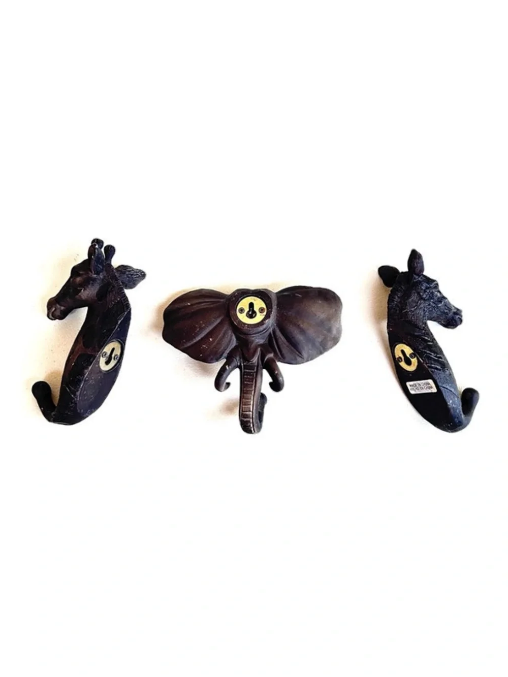 Safari Animal Wall Hooks Set of 3 Elephant Giraffe Zebra Resin Wall Jungle Decor